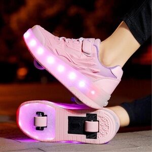 Rolling Shoes Pink Sport Sneakers with lights with Wheels Size 38/ 6.5
